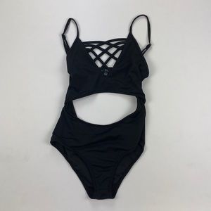 Black Crisscross Bathing Suit w/ Back Cut Out